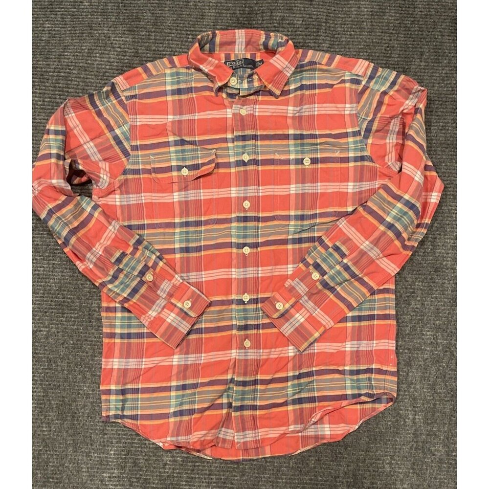 Vintage Polo Ralph Lauren Shirt Medium Plaid Double Pocket Flannel Camping 90s